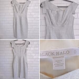 Black Halo $380 Jackie O Metallic Sheath Dress Womens sz 0 EUC